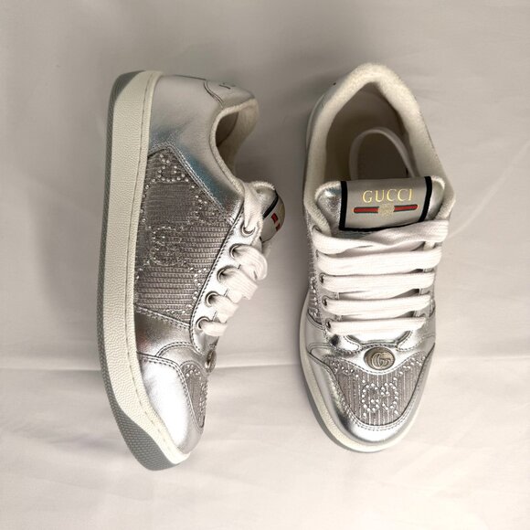 SOLD! Gucci Women's Silver Sneakers size 36.5 6.5-7US - Picture 2 of 9